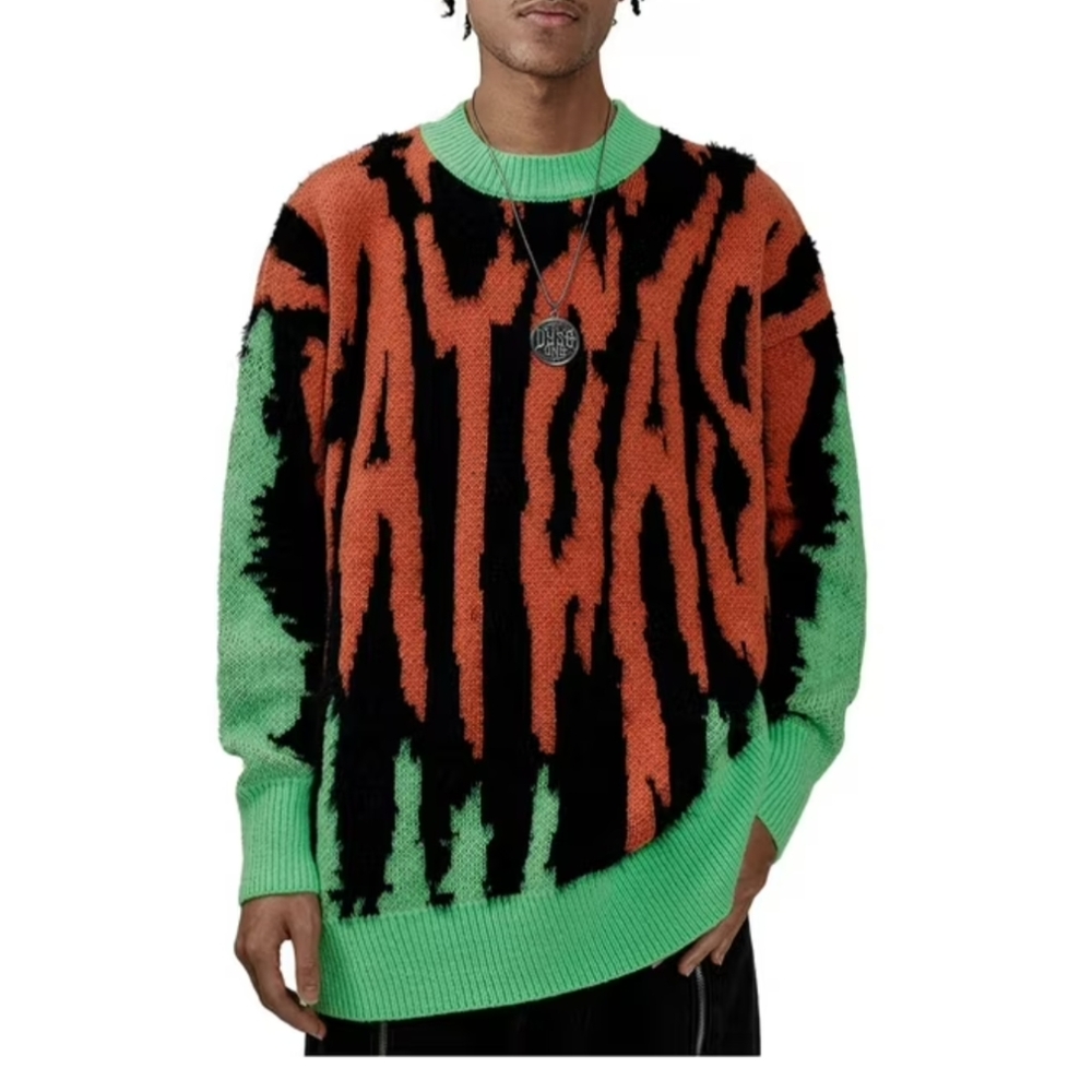 Unisex Multicolor Crewneck Fuzzy Pullover Sweater Size Medium